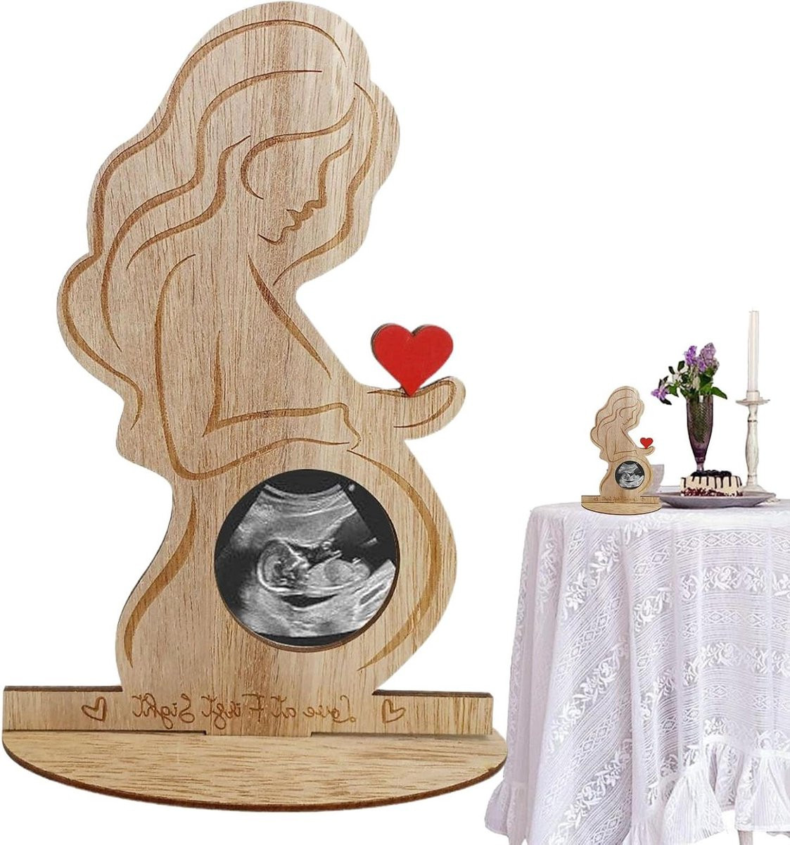 Fotolijst Echografie Baby Foto Frame voor Zwangerschap Aankondigen met Stofdichte Film, Houtkleur, 20 x 14 cm