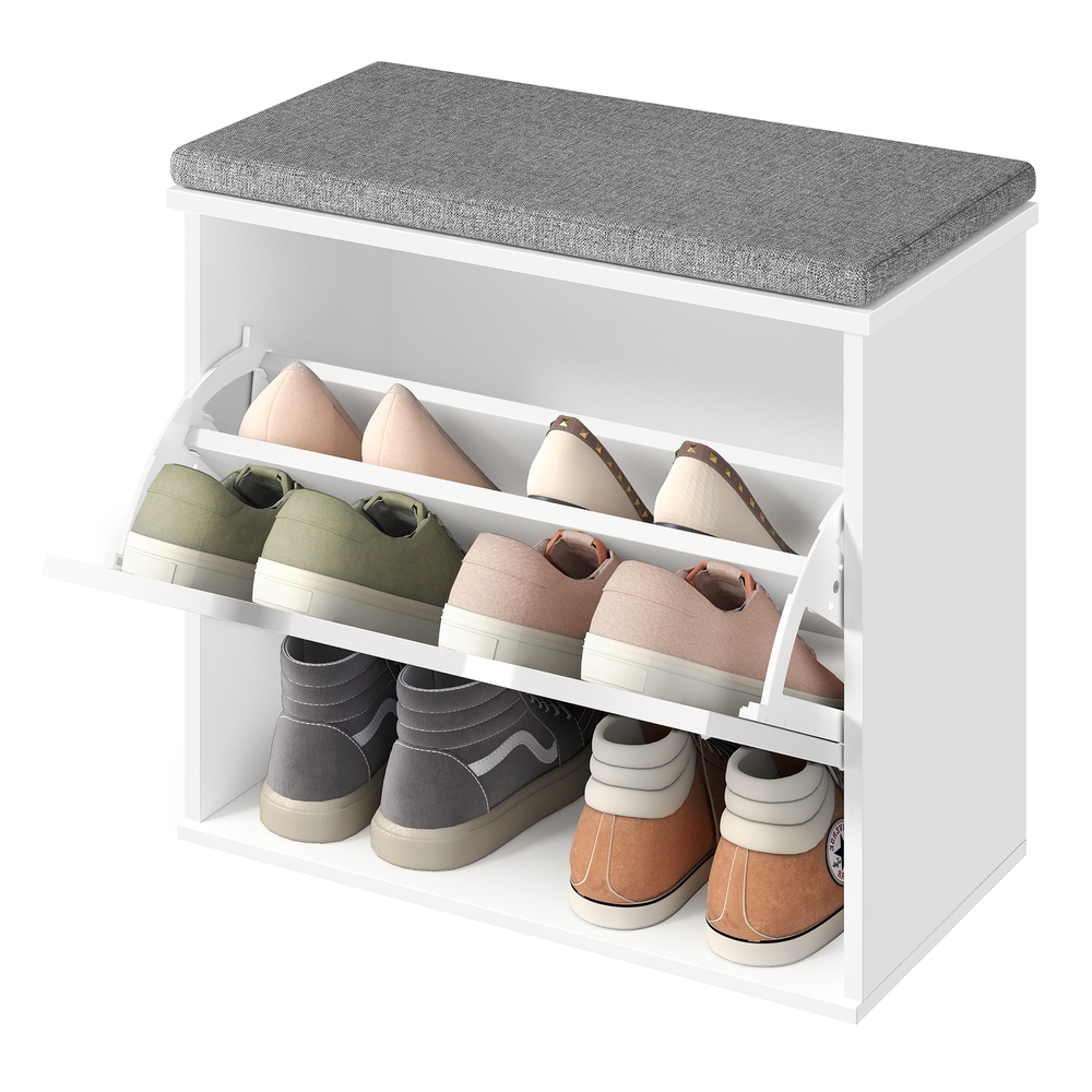 VASAGLE Schuhbank mit Sitzkissen Klappfach und verstellbarer Trennwand LSB121WB01