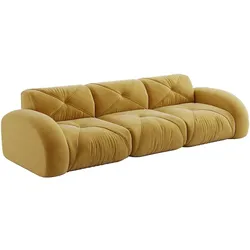 Merax Modulares Sofa 3-Sitzer, Cloud Sofa mit runden Armlehnen, Chenille weich, rahmenlos bodennah, Lounge Sofa, Gelb