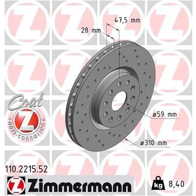 ZIMMERMANN Bremsscheibe SPORT COAT Z 110221552 Vorderachse Gelocht 310mm 28mm für ALFA ROMEO