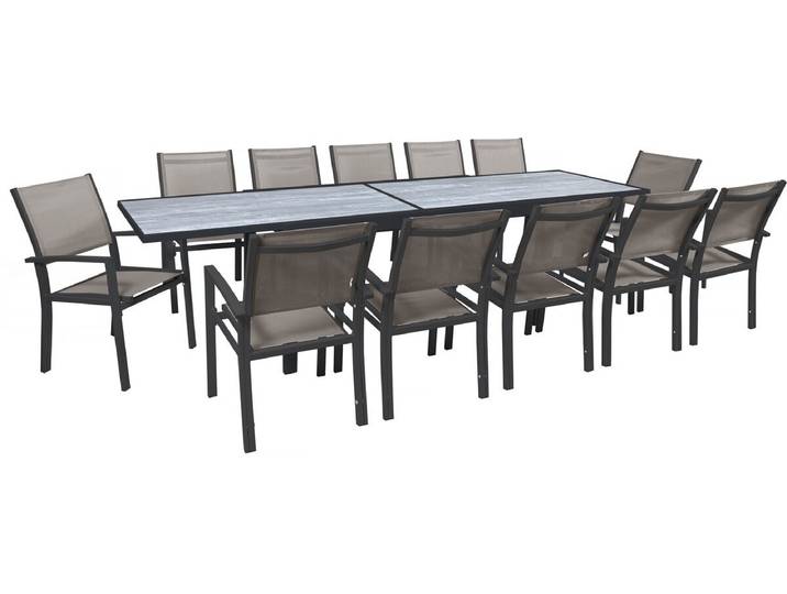 Salon de jardin repas extensible Lagos - 200/320 cm - Taupe - 12 places