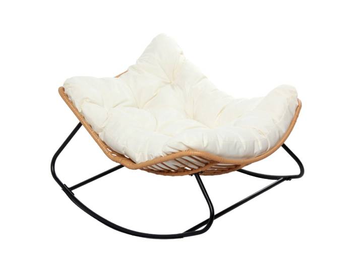 Fauteuil à bascule en résine tressée coussin beige