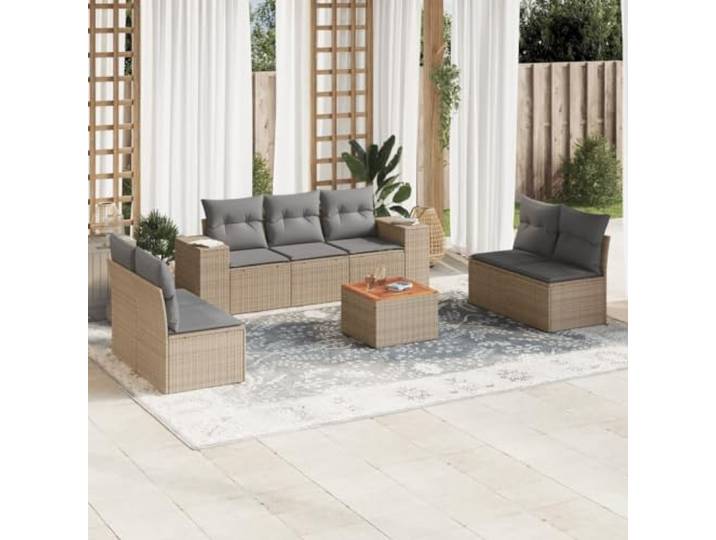 YUTAASU 8-TLG. Poly Rattan Sofagarnitur Beige mit Kissen