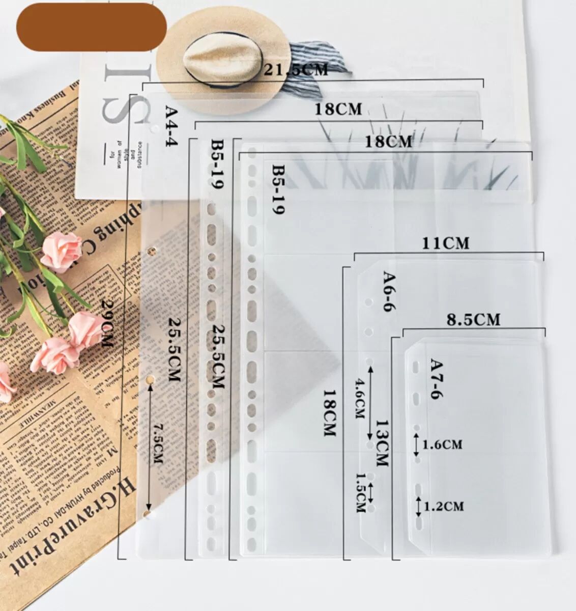 INF A4 Abnehmbare 4‑Loch Reißverschlusstaschen – 10er-Pack, Transparente PP‑Einlagen für Planer und Kartenaufbewahrung