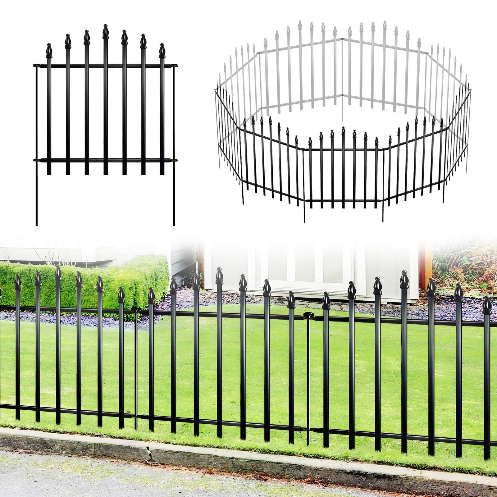 Dripio Tuinomheining van 5 metalen panelen, zwart, Totale lengte: 3 meter, Hoogte: 60 cm, Breedte: 66 cm per paneel
