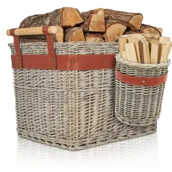OAKAGE WillowWrap Holzkorb inkl. Zündholzkorb Weide - mit ausreißsicheren Holzgr...