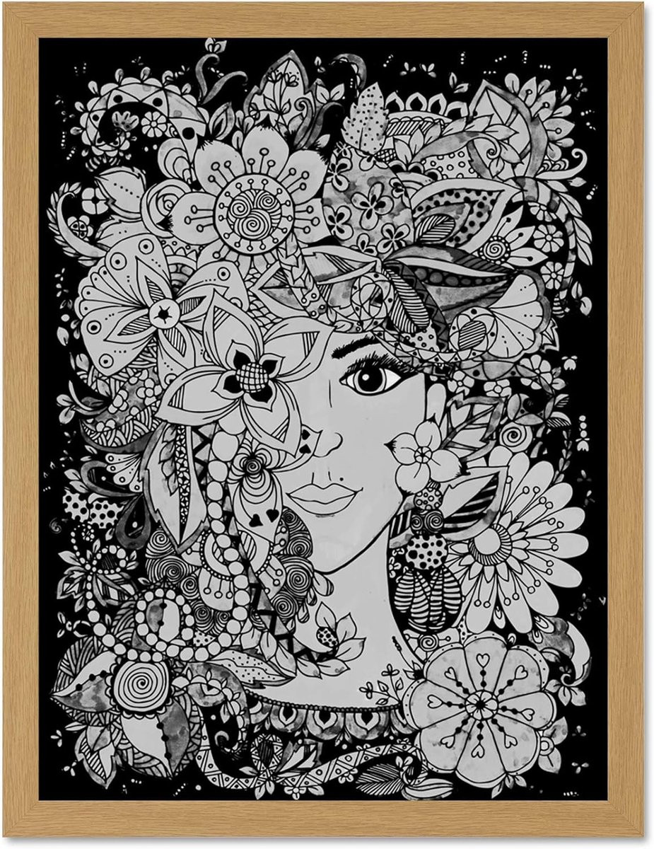 Handgemaakte kunstprint voor muurdecoratie in licht eiken, 51 x 66 cm