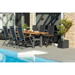 HARTMAN Sondermodell Yasmani / Primo Garten-Essgruppe, xerix/natur, Alu/Teak/Glaskeramik, 6 Klappstühle, 240x100cm, Teak Armlehnen