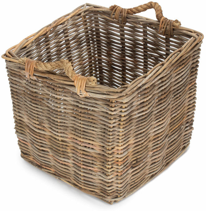 Union Rustic Angie Rattan Log Carrier Basket Grey 40cm x 44cm W x 44cm D