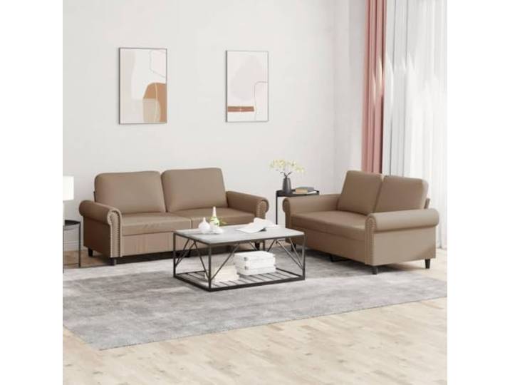 HEFZGDB 2-TLG. Sofagarnitur mit Kissen Cappuccino-Braun Kunstleder, Langlebiges Polstermöbel für Wohnzimmer, Robuste Sitzgruppe mit Dicker Polsterung, Schmutzabweisende