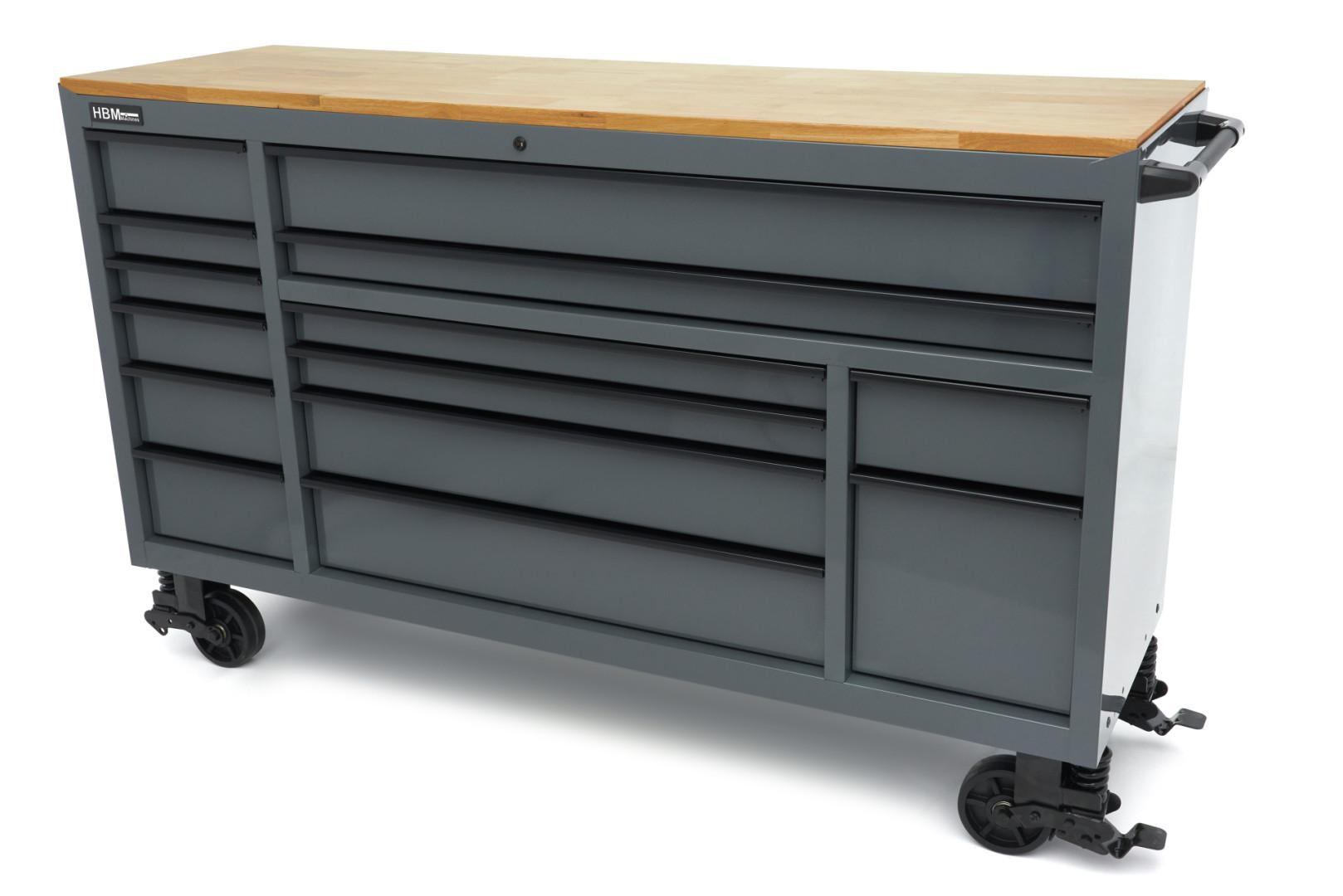 Geräuschlose Werkzeugbox, 14-fach, 182 cm, grau