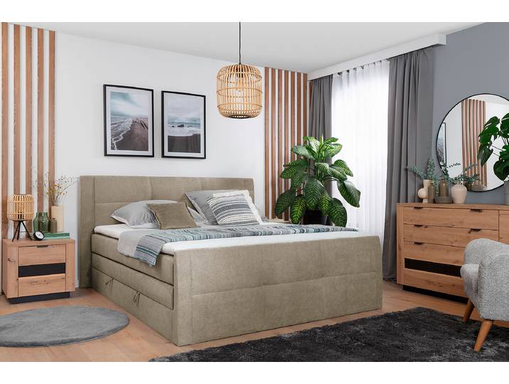 Boxspringbett Bekkour 180 x 200cm Webstoff Prisca Beige
