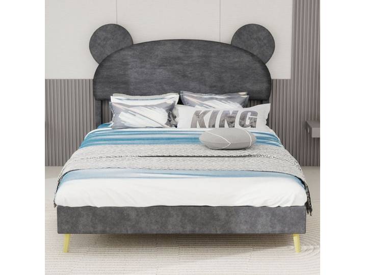 Cadre de lit enfant - DREAMMESPACE - 140x200 cm - Métal - Rembourré - Gris