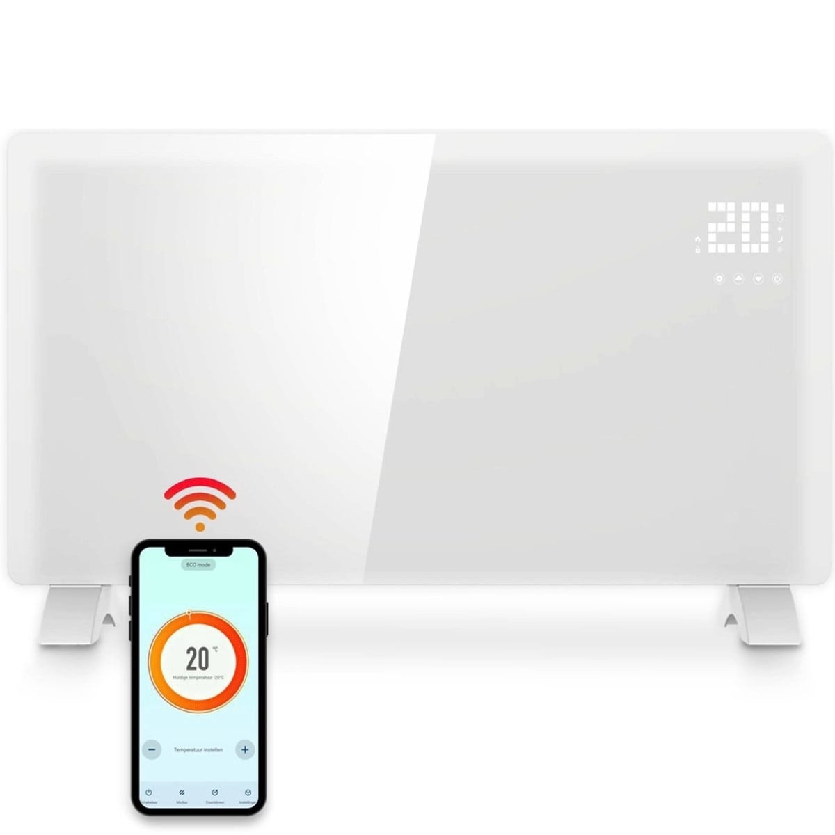 Gologi Elektrische Convectorverwarming met Thermostaat, App-bediening en Touchscreen, 2000W, Wit