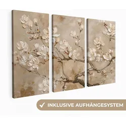 LEINWANDBILD 3er Set Beige - Blüte - Modern 90x60 cm