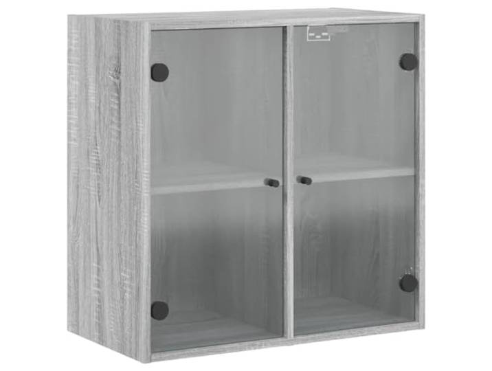 QINXIXINAIXI Wandschrank mit Glastüren Grau Sonoma 68x37x68,5 cm Holzwerkstoff, mehrere Fächer, Wandmontage, Glastüren, Grau Sonoma, Büro, Aufbewahrung