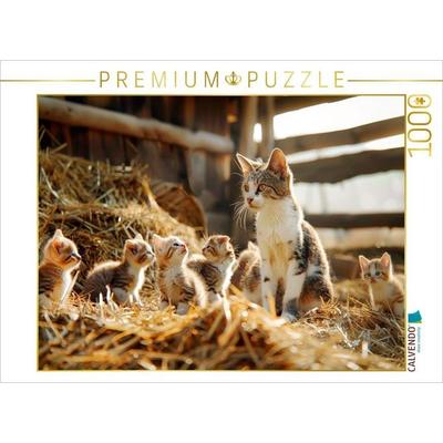 CALVENDO Puzzle Katzen - Familienzeit im Heustall | 1000 Teile Lege-Größe 64x48cm Foto-Puzzle für glückliche Stunden, von , Calvendo Puzzle