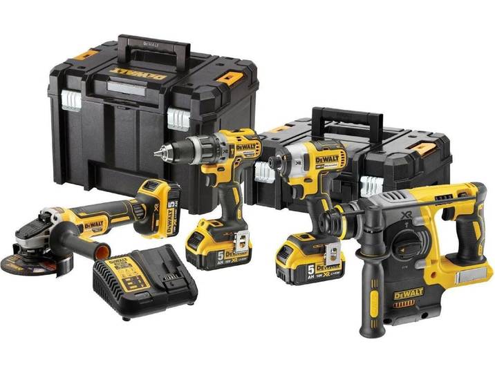 Pack 4 outils 18V DEWALT DCK422P3T-QW (DCD796 + DCF887 + DCH273 + DCG405 + coffret TSTAK + 3 batteries 5\,0 Ah)