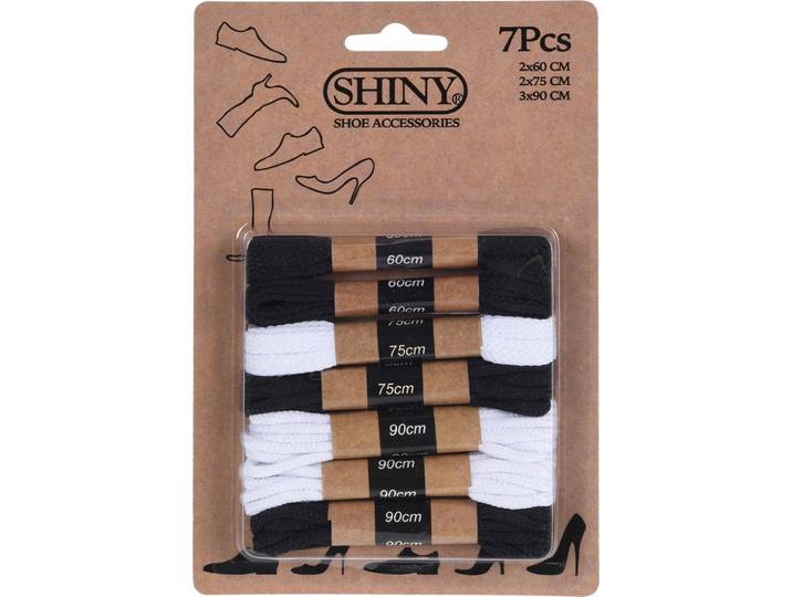 Schnürsenkel-Set, 7 Stück in schwarz und weiss, 60/75/90 cm