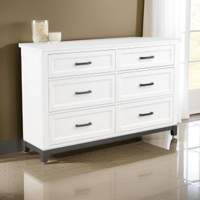 Benjara Thiem 61 Inch Wide Dresser, 6 Drawers with Black Handles, White Wood Finish