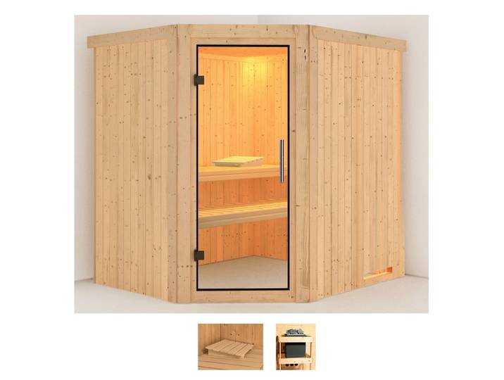 Sauna KARIBU Siirin , beige (naturbelassen), ohne Ofen, (ohne Ofen), Saunen, Sauna, ohne Ofen
