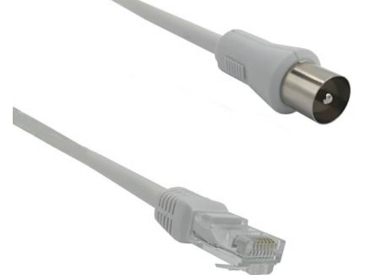 Essentielb - Câble Antenne Tv Blindé Rj45 Vers Coaxial Mâle 9.52mm 2m - Adaptateur Impédance 100 Ohms Pour Réseau Vdi Grade 2 Et 3