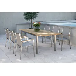 STERN Polaris Garten-Essgruppe, kaschmir, Edelstahl/Teak, Tisch 162/220 x 90 cm, 6 Personen, ausziehbar