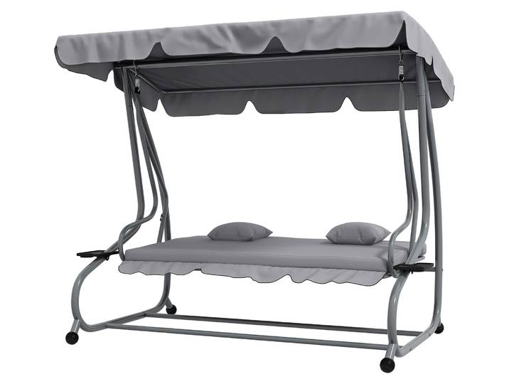 Outsunny Hollywoodschaukel 3-Sitzer Gartenschaukel mit Verstellbarem Dach Kissen
