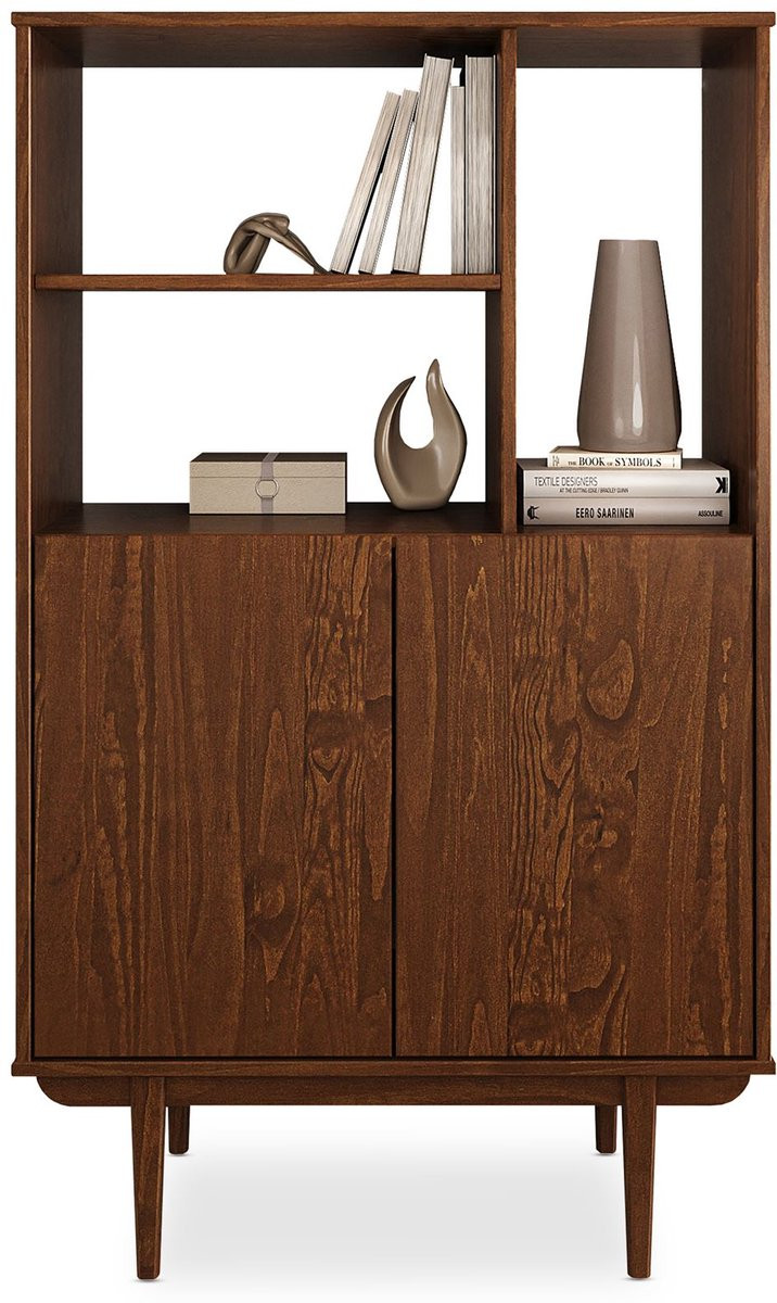 Highboard SIMONA van massief hout met open plank, kastanje