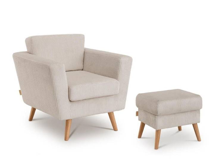 Polstersessel inkl.Hocker 'Monaco' Wildeiche Stoff Cord creme