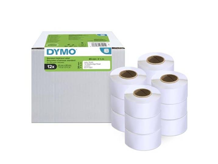 DYMO LW etichette originali per indirizzi ? 28x89 mm ? 12 rotoli da 130 etichette facili da staccare [1.560 pezzi] ? autoadesive ? per etichettatrici LabelWriter (Dymo 99010 12 Rolls LW Standard Addr
