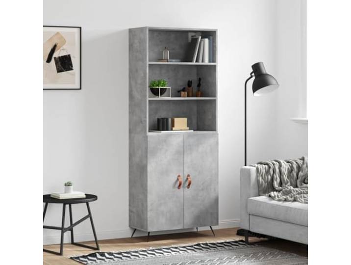 Elegantes Highboard mit Stauraum und Metallfüßen in Betongrau, Modernes Highboard mit Wandhalterung Sicherung für das Wohnzimmer