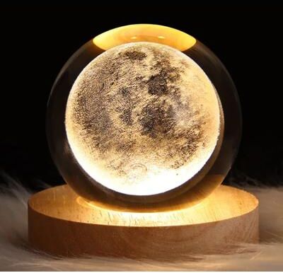 Perfect Picks Market 3D Moon Planet Galaxy LED Crystal Ball Toys Table Lamp, Kids Educational Gifts, Party Decor For Birthday And Xmas moon