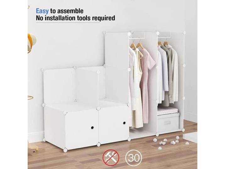 Armoire modulable cube vêtements/vêtements 147 x 37 x 165 cm (L*W*H) PP - Blanc - Plastique - Résine - Mat