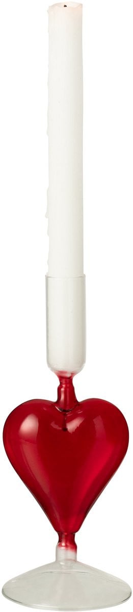 J-Line kaarshouder Hart transparant/rood van glas