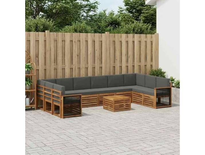 HFMDRMU Outdoor Couch Set Natur Anthrazit 8-teilig, modulares Sofa-Set Garten aus massivem Akazienholz mit modernem Design und klaren Linien für entspannte Stunden im Freien