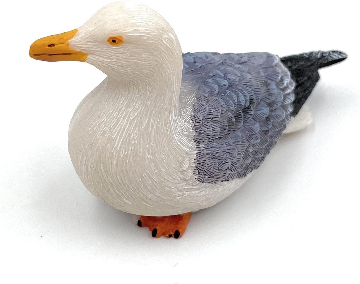 Decoratief Zeemeeuw Figuur Wit - Zilveren Polyhars Zeevogel Beeldje Hoogte: 7 cm
