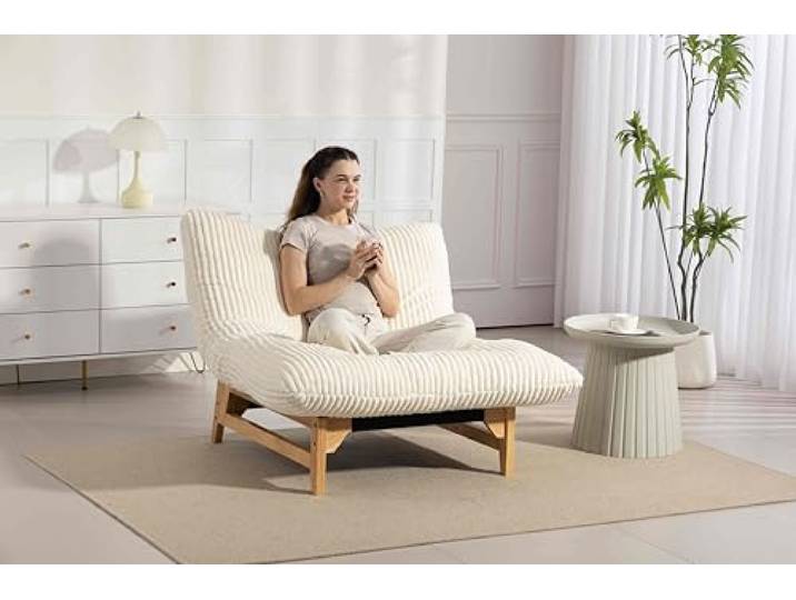 QQJIN Übergroße Akzentsessel, Bequeme Gepolsterte Armsessel, Chaise-Longue-Loungesessel Als Wolkenstuhl Für Drinnen, Riesiger Beanbag Mit Holzrahmen Für Wohn- Und Schlafzimmer,Beige