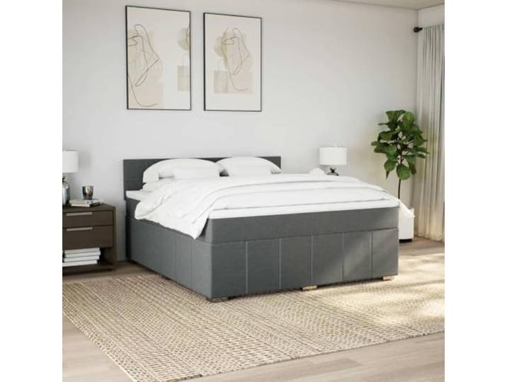 KTHLBRH Boxspringbett mit Matratze dunkelgrau 180 x 200 cm Taschenfedern, verstellbares Kopfteil, inklusive Matratzenschoner, atmungsaktiver Stoff