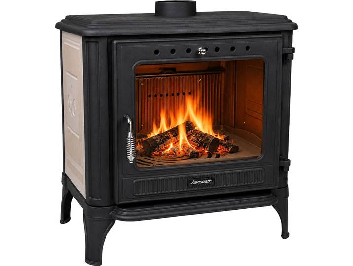 Kaminofen HANSEATIC Castor XXL, Gussofen mit Beige emaillierten Seiten für 50cm Holz , schwarz, Kaminöfen, Kaminofen, Großer Feuerraum