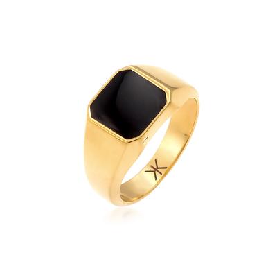 Siegelring KUZZOI "Herren Siegelring Emaille Schwarz Basic 925 Silber" Gr. 56, gold, Fingerringe, Herren, 56mm, Silber 925 (Sterlingsilber), Siegelring