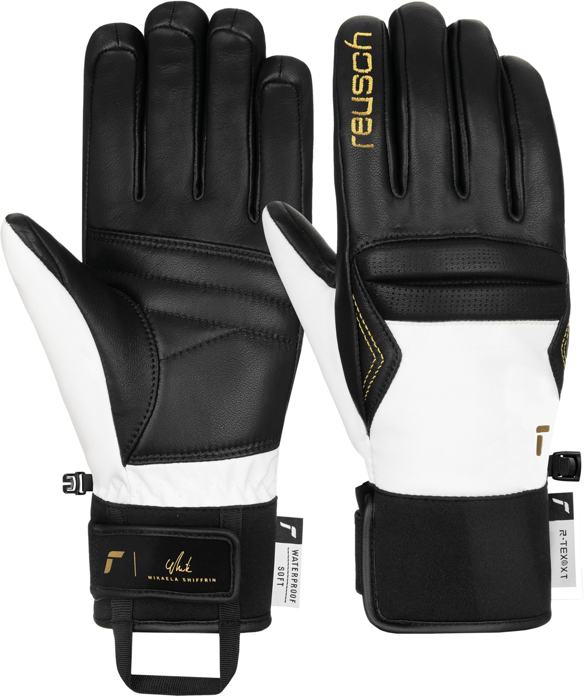 Skihandschuhe REUSCH "Mikaela Shiffrin R-TEX XT", Damen, Gr. 7.5, schwarz-weiß (schwarz, weiß), 51% Polyester, 7% Lederimitat, mehrfarbig, Handschuhe, mit wasserdichter und atmungsaktiver Funktion