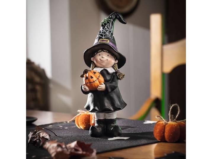 FRANK FLECHTWAREN Hexe Gruselkürbis, Polyresin Maße: Höhe 27 cm, Niedliche Hexe, schöne Halloween Deko