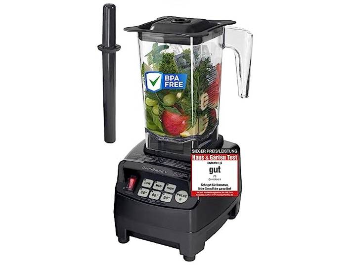 OmniBlend Smoothie Maker 1,5L in schwarz I Smoothie Mixer inkl. BPA-freiem Behälter & 6-Klingen-System aus Edelstahl I Mixer Smoothie Maker ideal für grüne Smoothies I Standmixer mit 3 PS Motor