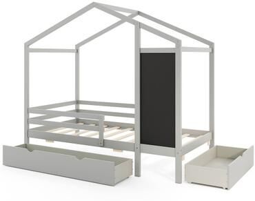 Costway Kids Twin Size Bed with 2 Drawers Solid Wood Bed with Blackboard-Gray