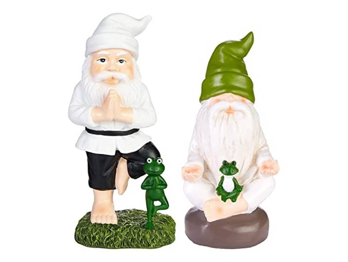 BRUBAKER Yoga Tuinkabouters Set Boom en Kruispoot - Kabouters met Kikker - Sportieve Zen Tuinbeeldjes - Grappige Zen Decoratie Weerbestendig voor Tuin en Kamperen - Witte Buiten Decoratie