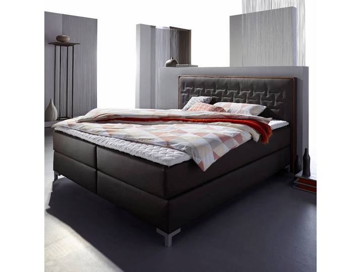 Boxspringbett, Kunstleder, Grau/Orange, 189×212 cm, 3 Matratzenarten, Modern, Inosign