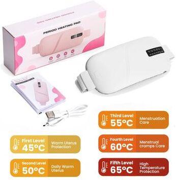 Inspired Finds Rechargeable Heated Menstrual Relief Belt With Vibration Massage white 5 Heat Pro