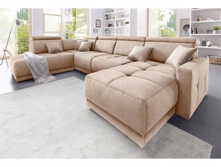 DOMO collection Wohnlandschaft Ava moderne Sitzheftung mit toller Doppelnaht, komfortabel, U-Form, mit Federkern, wahlweise mit Kopfteilverstellungen