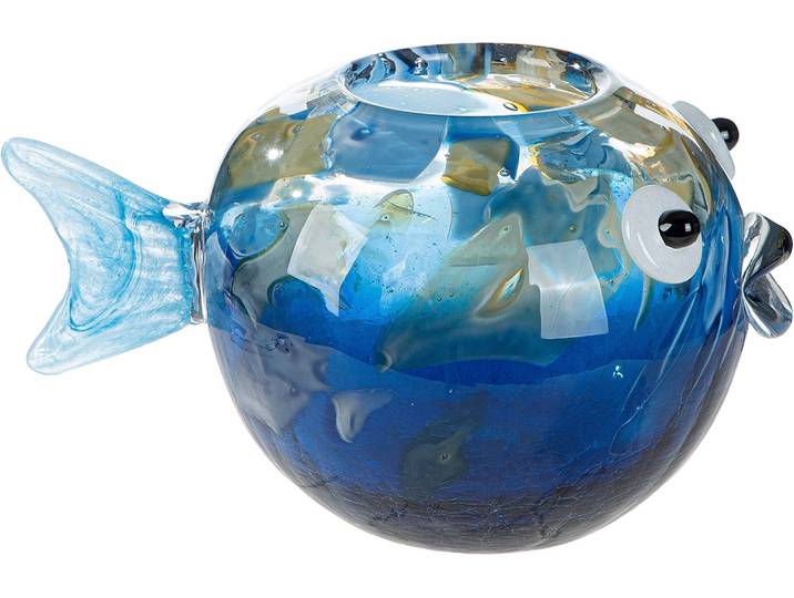 Tischvase GILDE Vase Fisch Kandaru blau , blau, B:22cm H:13cm T:15cm, Glas, Vasen, Tischvase, Vase, Glas, Fischoptik, maritim, Dekoration, Geschenkidee